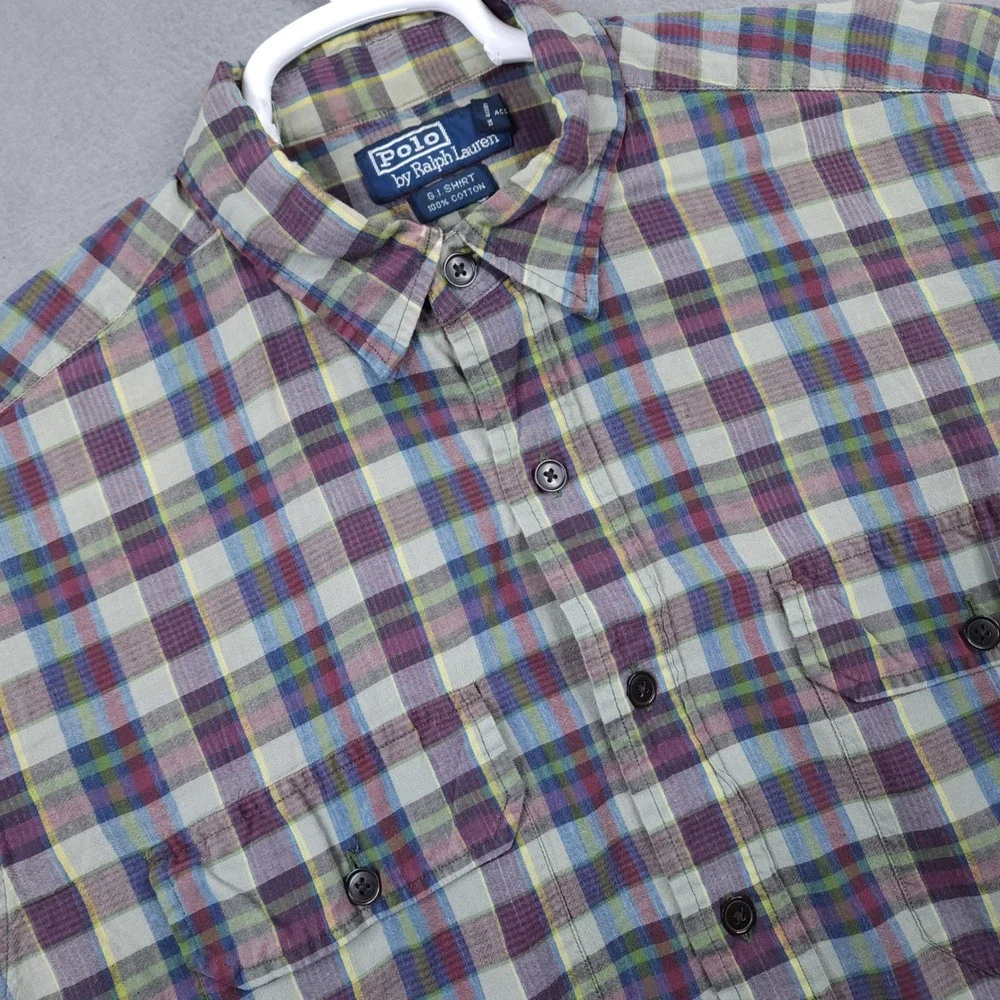 Polo Ralph Lauren G.I. Shirt Mens L Multi‎ Plaid Short Sleeve Grunge Streetwear